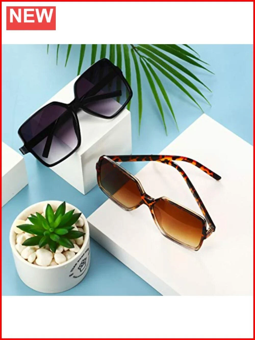 2 Oversized Square Sunglasses Women Wide Frame Shades UV Protection Chic